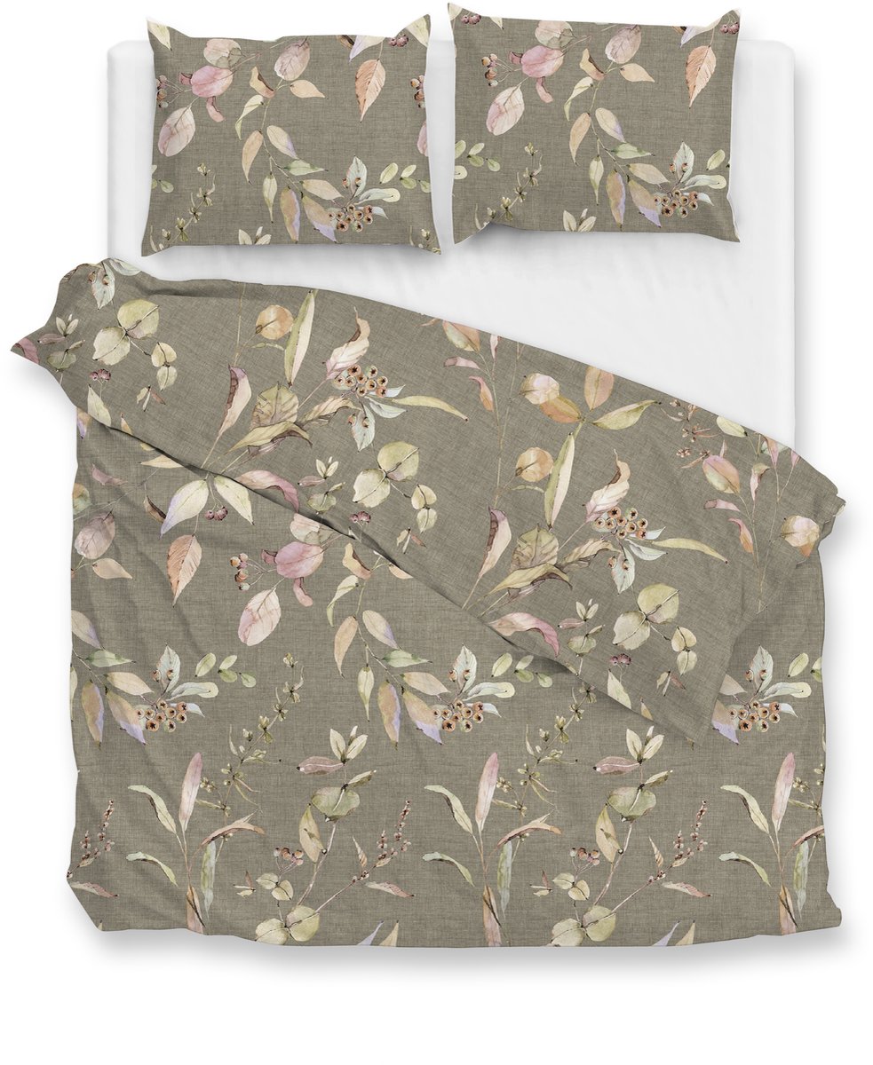 Zohome Dekbedovertrek Sambuco - Bedlinnen met Bladeren print - 260x220 - Groen - Dekbedhoes van 100% Katoen