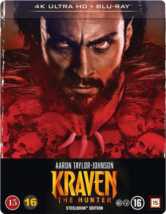 Kraven The Hunter 4K Ultra HD Blu-ray Steelbook editie met Aaron Taylor-Johnson. PEGI 16.