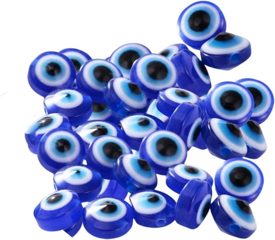 Kralen van het boze oog - 100 stuks - 6 x 8 mm - blauw - geluksbrenger