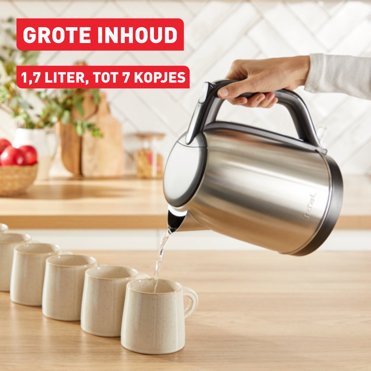 Tefal Subito KO5S0D - Waterkoker - 1,7L - Modern Design - 1-kopsindicator - Uitneembaar Antikalkfilter - 2400W - RVS — afbeelding 4