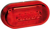 Ovale rode LED-lamp met vier LED's en ribbelstructuur.