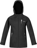 Zwarte waterdichte jas met capuchon, met 'Isotex 10000' logo op mouw.