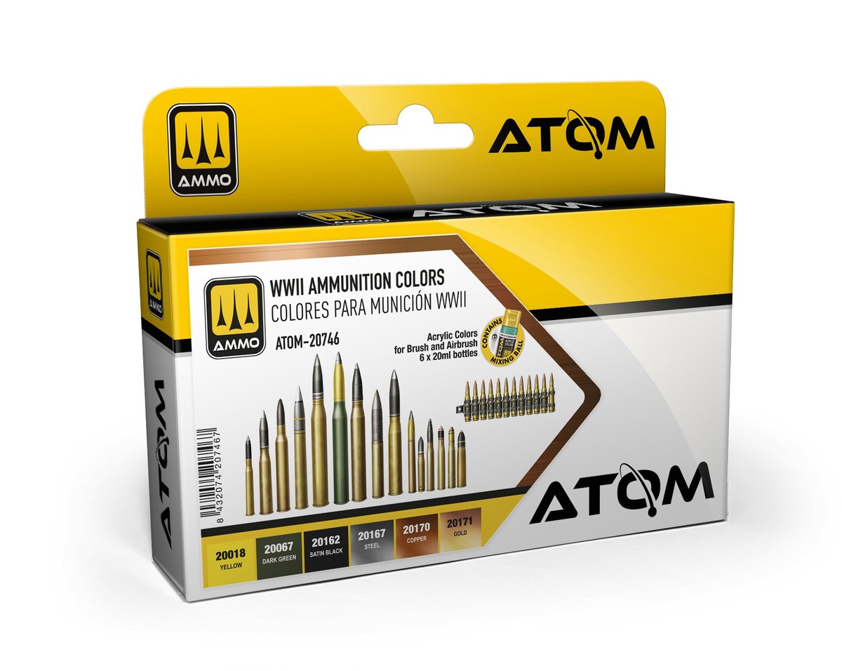 AMMO by Mig Jimenez Hobbyverf Acrylverf - MIG 20746 ATOM - WWII Munitie - Militaire Kleuren - Acryl Set 6x20ml Verf set - 6x 20 ml