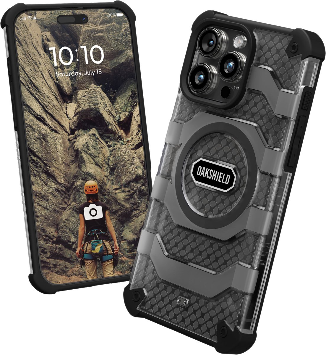 Oakshield telefoonhoesje geschikt voor iPhone 15 Pro Max hoesje - Smartphone case compatibel met MagSafe - Antislip mobiele telefoon hoes in zwart