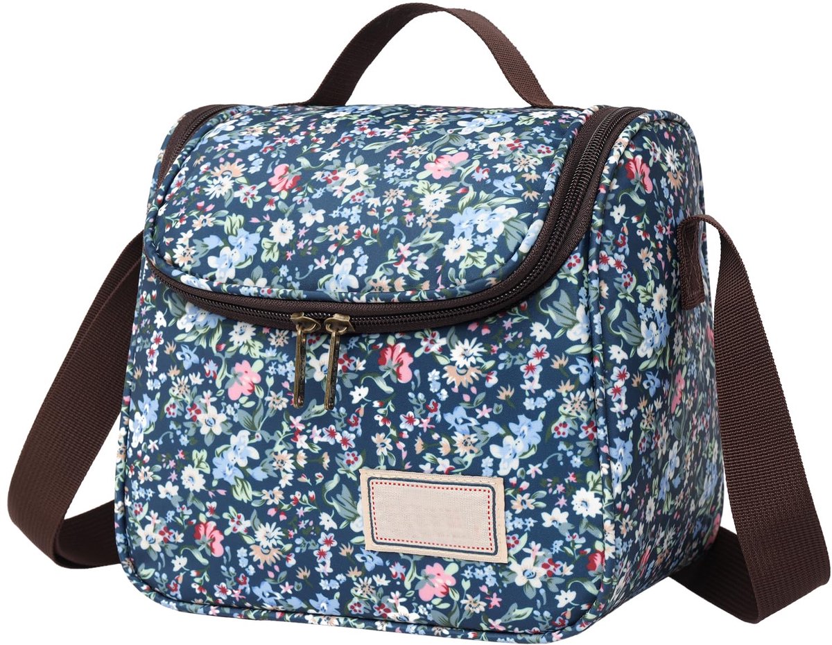My Ninki ® Luxe Geïsoleerde Lunchtas Met Bloemenpatroon, Waterdicht En Verstelbare Schouderriem, Grote Capaciteit