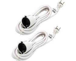 B-Tech Verlengsnoer/verlengkabel - 2x - voor ronde stekkers - wit - 500 cm - Elektra kabels