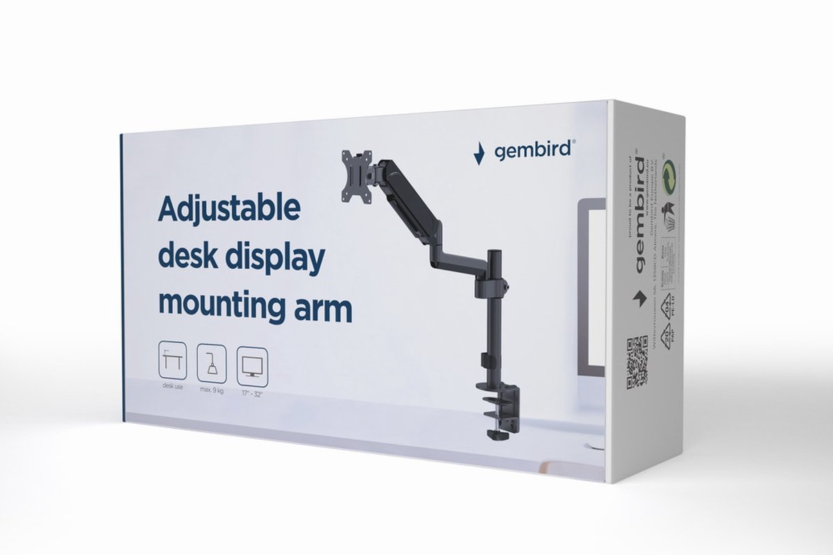 Gembird Monitorarm Met Gasveer (zwenkbaar), 17”-32” / 9 Kg