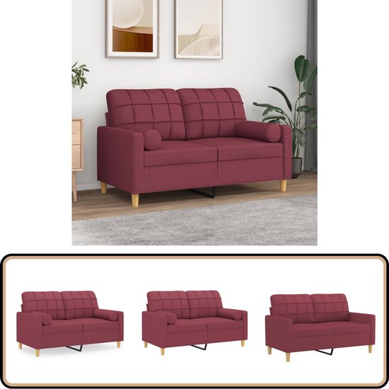 vidaXL Canapé 2 places avec coussins décoratifs 120 cm Tissu Rouge vin - Canapé 2 places - Canapés 2 places 2 places - Canapé