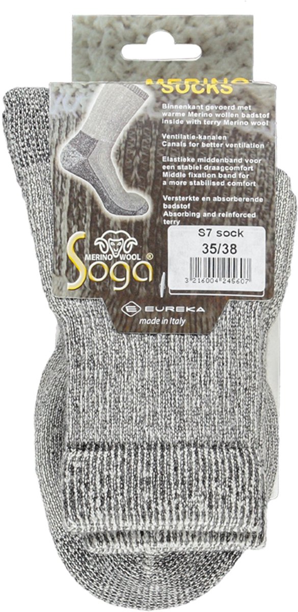 Soga 2-Pack All-Round Merino Badstof Voering Heren Dames – 35-38 S7 Grijs