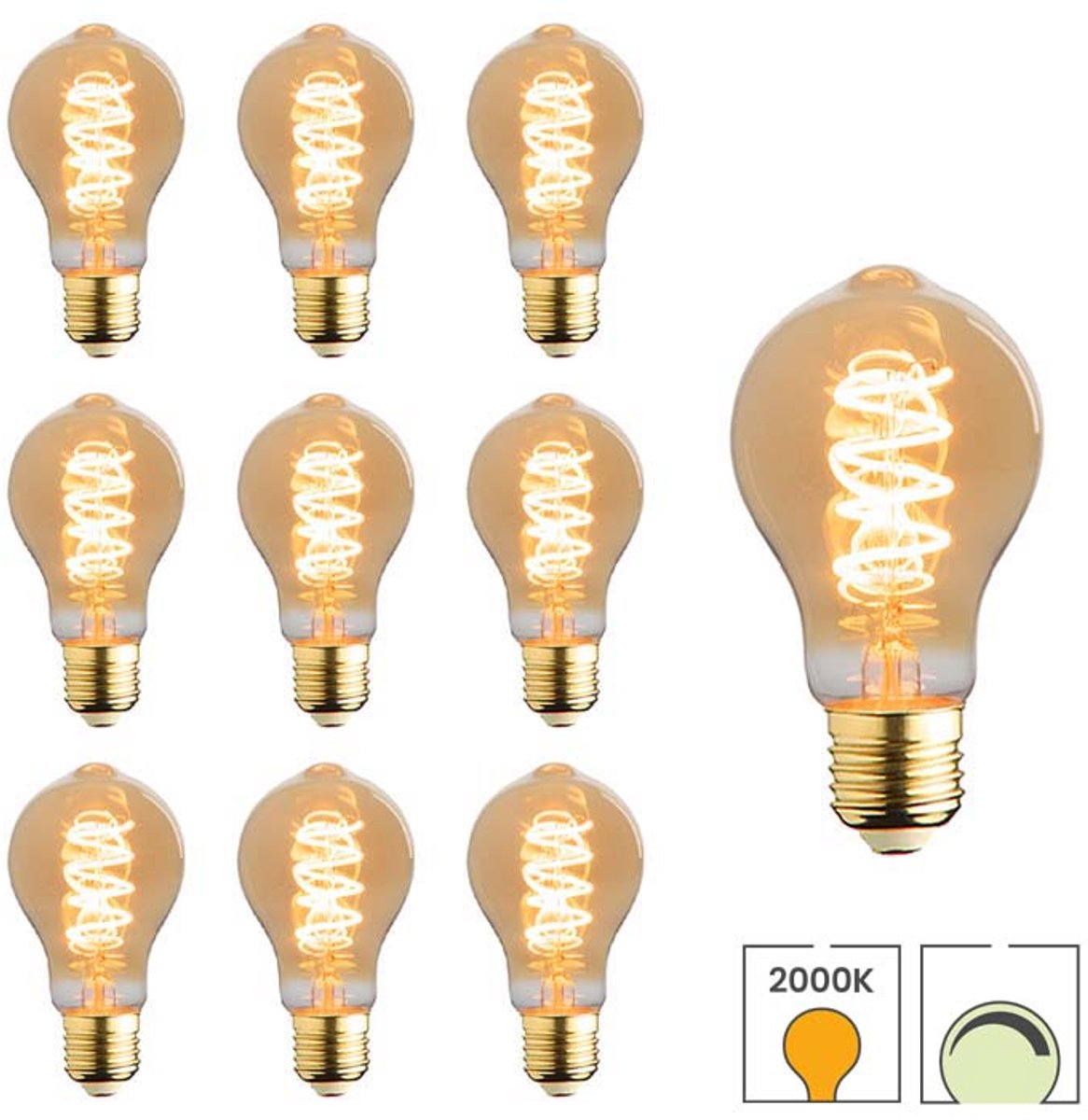 Lybardo - E27 LED Lamp - 10-pack - 3.5W Dimbaar - 2000K Extra Warmwit Licht