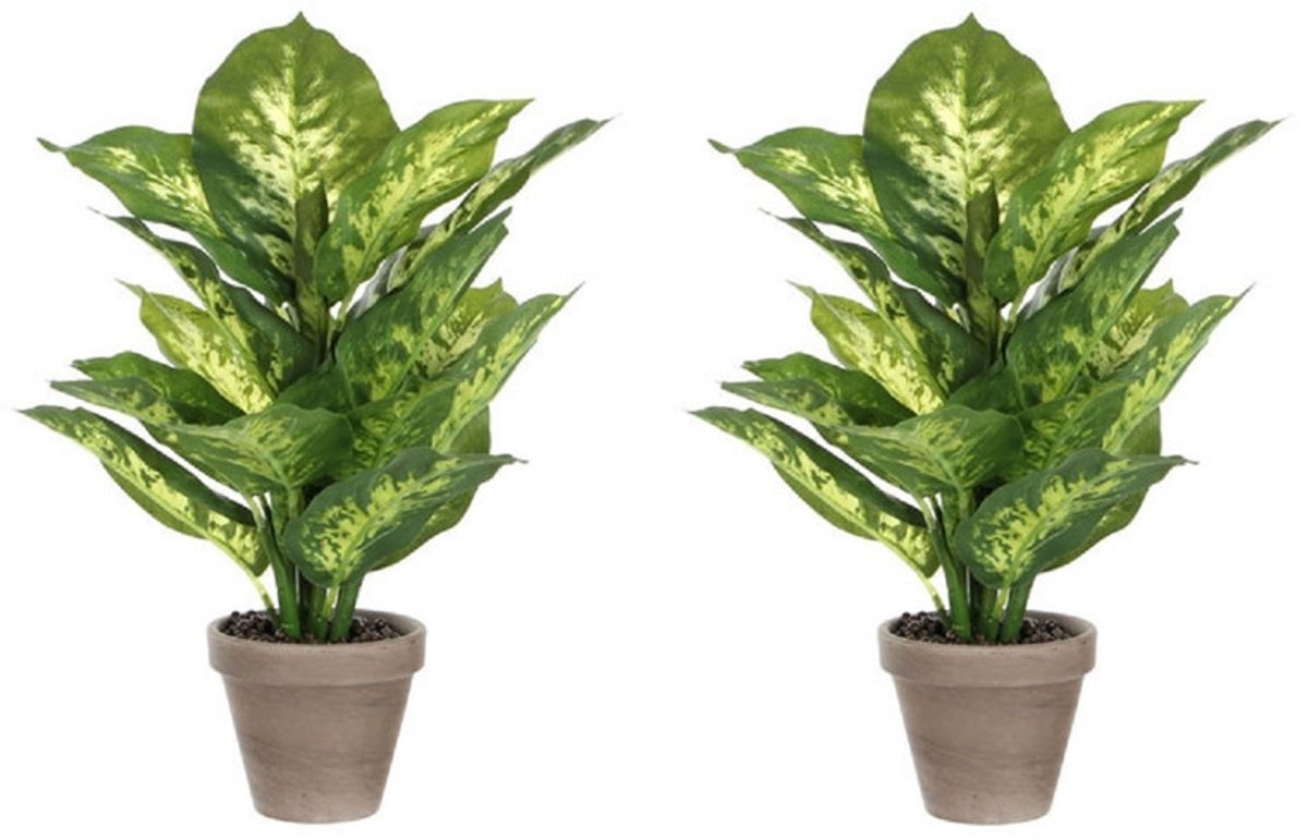 Mica Decorations Kunstplant Dieffenbachia - 2x - groen - 40 cm - in pot - nepplant - kamerplant