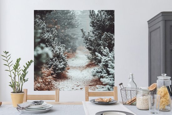 Stickers muraux - Feuille autocollante - Forêt - Hiver - Arbres - Nature - Chemin - Neige - 120x120 cm - Film adhésif - Stickers muraux chambre enfant - Papier peint autocollant XXL - Papier peint autocollant - Feuille autocollante