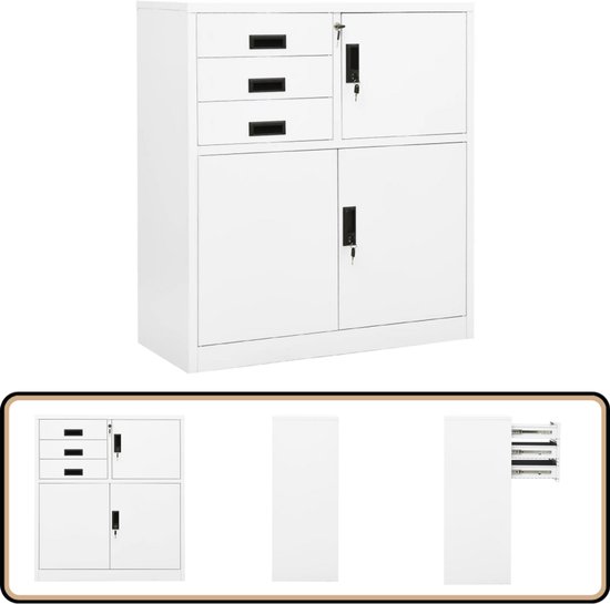 vidaXL Archiefkast 90x40x70 cm staal zwart, opbergkast, kantoormeubel, kantoor kast, kantoorkast, opbergkastje, archief kast, dossierkast
