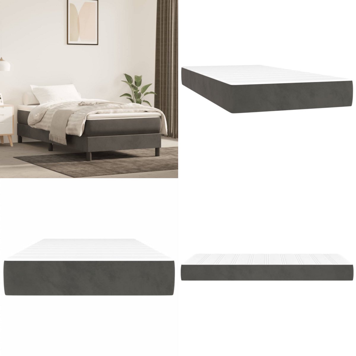 vidaXL Pocketveringmatras 90x190x20 cm fluweel donkergrijs - Pocketveringmatras - Pocketveringmatrassen - Matras - Pocketvering Matras