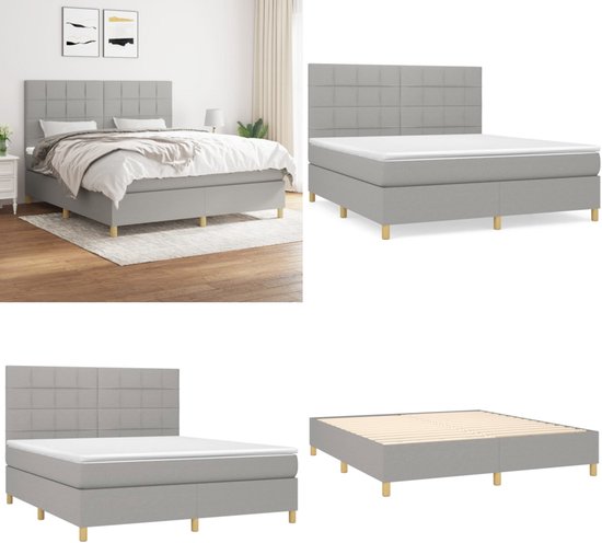 vidaXL Boxspring avec matelas Tissu Gris clair 180x200 cm - Boxspring - Sommiers - Lit - Meubles de couchage