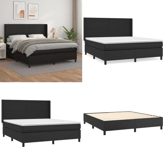 vidaXL Boxspring avec matelas Simili cuir Noir 160x200 cm - Boxspring - Sommiers - Lit - Meubles de couchage