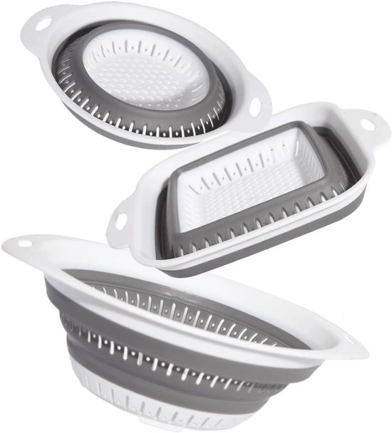 Inklapbare Keukenvergieten - Set van 3 - Grijs - Voor Aftappen van Pasta en Groenten