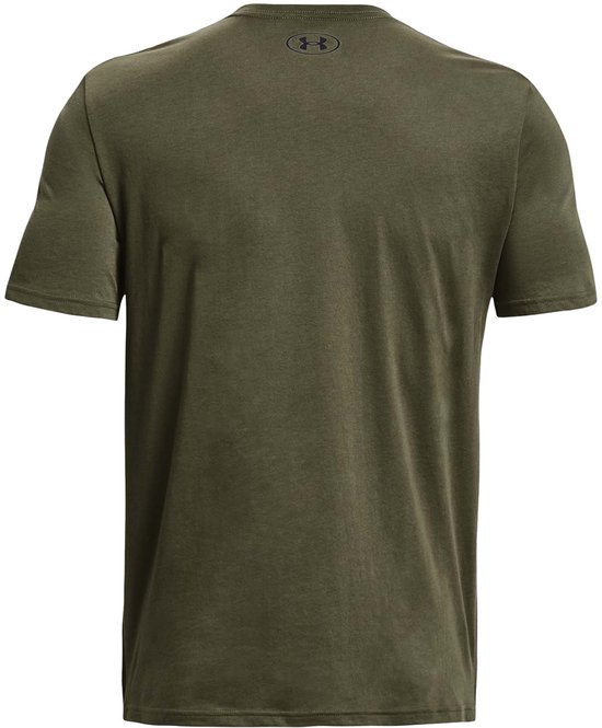 Donkergroen Under Armour sportshirt met korte mouwen, achterkant met logo op de nek.