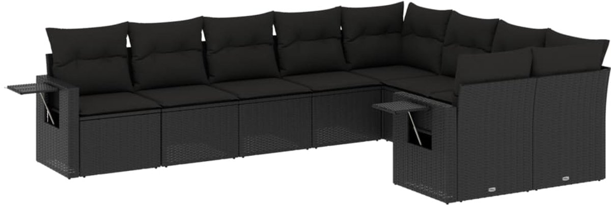 Zwarte poly rattan loungeset met kussens voor buiten - The Living Store.