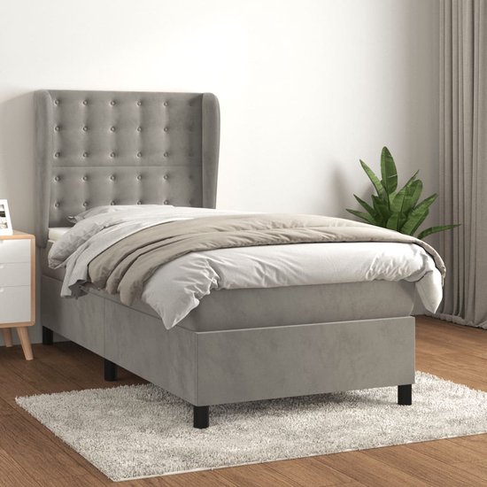 vidaXL Boxspring avec matelas Velours Gris clair 90x200 cm - Boxspring - Sommiers - Lit - Meubles de couchage