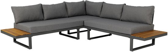 Loungeset 5-zits aluminium en acaciahout tuinmeubel grijs Darcio buiten loungebank tuin
