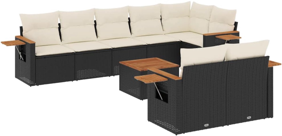 The Living Store 9-delige Loungeset met kussens poly rattan zwart - Tuinlounge Set - Lounge Set - Buitendecoratie - Buitenkamer - Garden Furniture The Living Store 9-delige Loungeset met kussens poly rattan zwart - Tuinlounge Set - Lounge Set - Buitendecoratie - Buitenkamer - Garden Furniture - Afbeelding 1
