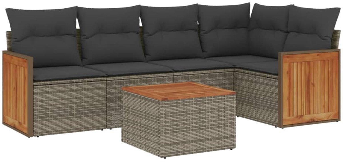 Grijze poly rattan loungeset met kussens voor buiten - The Living Store