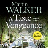 Boek 'A Taste for Vengeance' met Martin Walker, met op de voorgrond een gedekte tafel in de tuin.