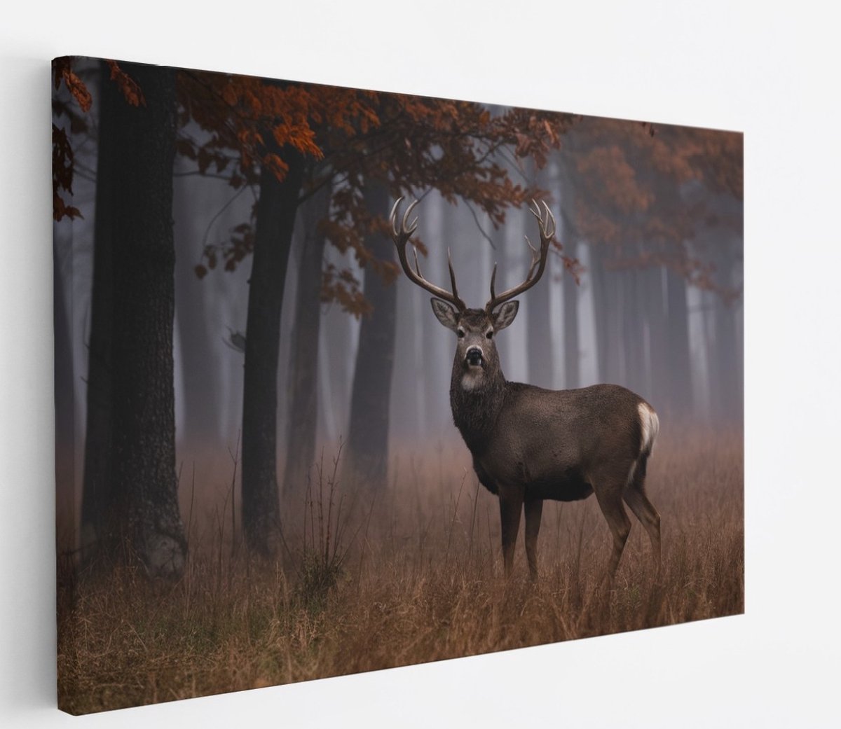 Saammp Canvas Schilderij - Hert bij een bos tijdens de herfst - Natuur - Dieren - 150x100 - Foto op canvas - Wanddecoratie - Muurdecoratie Woonkamer - Slaapkamer decoratie - Canvas Print Multicolor