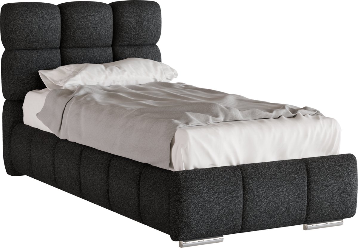 Homesy The Essence of Comfort Tweepersoonsbed Bliss / Eenpersoonsbed 90 x 200 cm met opbergruimte, lattenbodem en Pocketveringmatras kokos H3/H4 (20 cm hoog) zwart