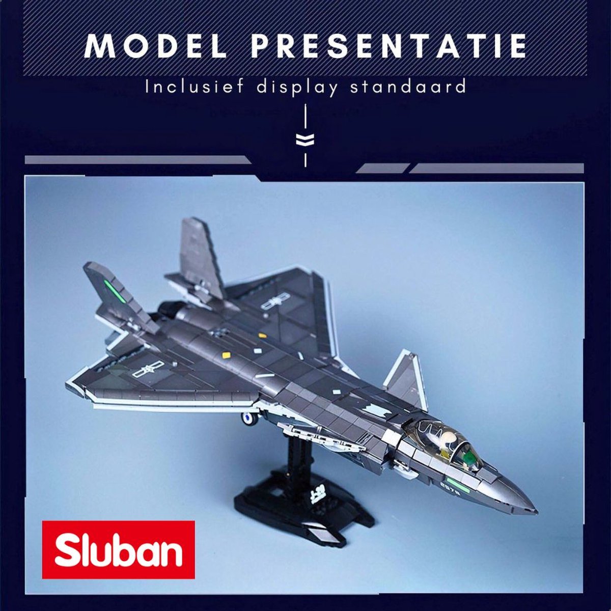 Sluban - J20S Straaljager met LED verlichtingen | WW2 army luchtmacht | Technic creator ideas educatief leger speelgoed | Expert bouwpakketten voor volwassenen | Classic icons vliegtuig modelbouw | 953 bloks — afbeelding 4