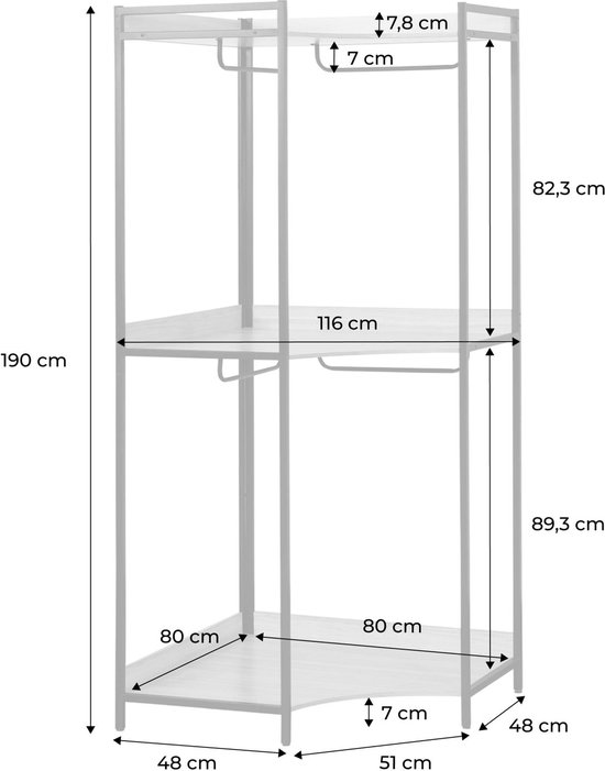 Rvs-kast Inox met 4 legplanken, B 500, D 600, H 1950 mm