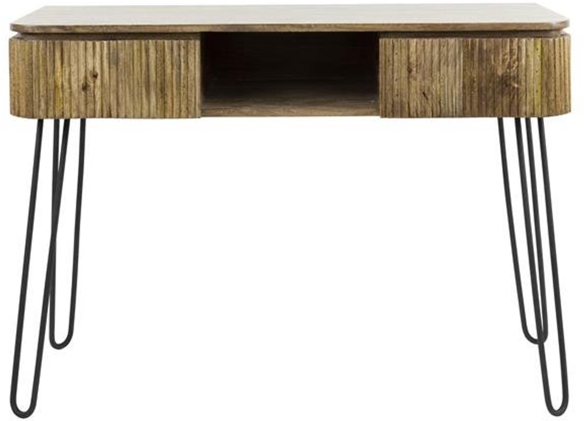 TV Meubel Industrieel Mangohout en Staal - 110 cm x 40 cm x 77 cm - Side Table Industrieel Met Lades - Sidetable met lade Hout - Landelijk Hout - Wandtafel Sidetable - Haltafel - Smalle tafel - 110cm x 40cm x 77cm - Snelle installatie