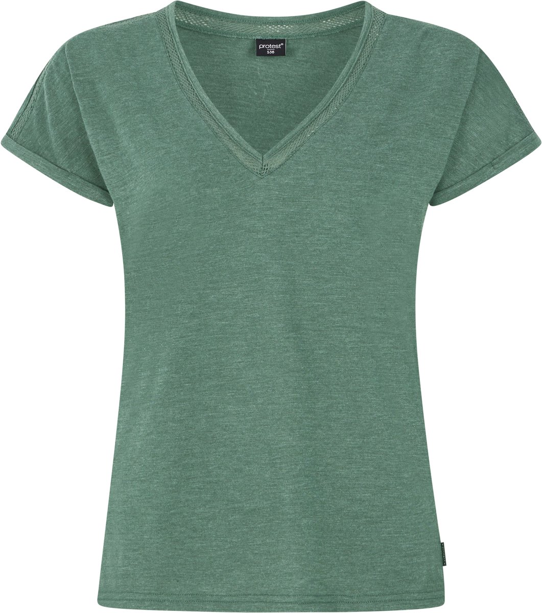 Protest PRTMondaysi – T shirt Dames – Korte mouwen – V hals – Loose fit Groen