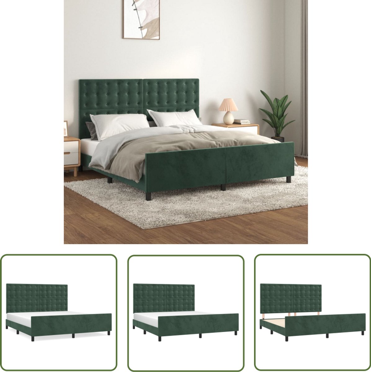 VidaXL Bedframe Fluweel Donkergroen 180x200 cm Bed Frame Donkere Kleur Velvet Tweepersoons Bed Slaapcomfort