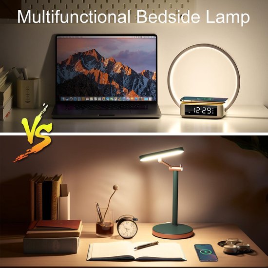 Dimbare touch-bedlamp, 10W tafellamp met draadloze oplader, wake-up light, bureaulamp met klokweergave, 3 helderheidsniveaus voor slaapkamer en kantoor van Ecomoist — afbeelding 3