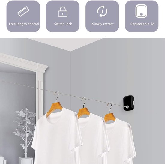 GorillaLine Intrekbare waslijn, voor binnen en buiten, heavy duty, kleding drogen, wandgemonteerd droogrek, kleding drogen aan de lucht