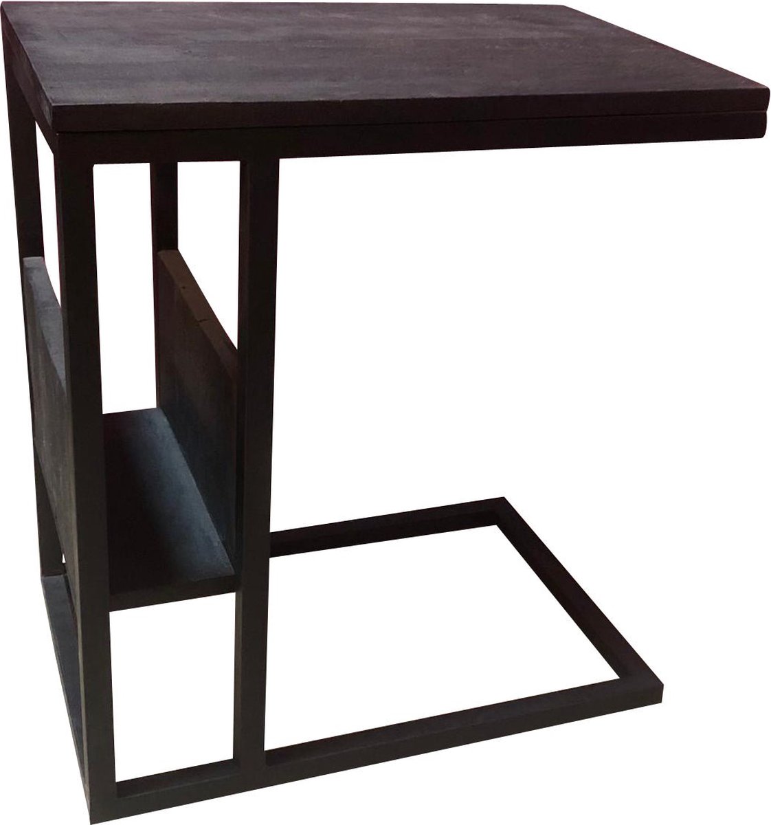 Luxe Bijzettafel voor over de bank Zwart - Mangohout en Staal - 48x32x53cm Banktafel - Laptoptafel bijzettafel - Laptop standaard Laptop Table - Laptop Tafel Schoottafel Bedtafel - Bank laptoptafel - Banktafeltje Bijzettafeltje (53 cm hoogte)