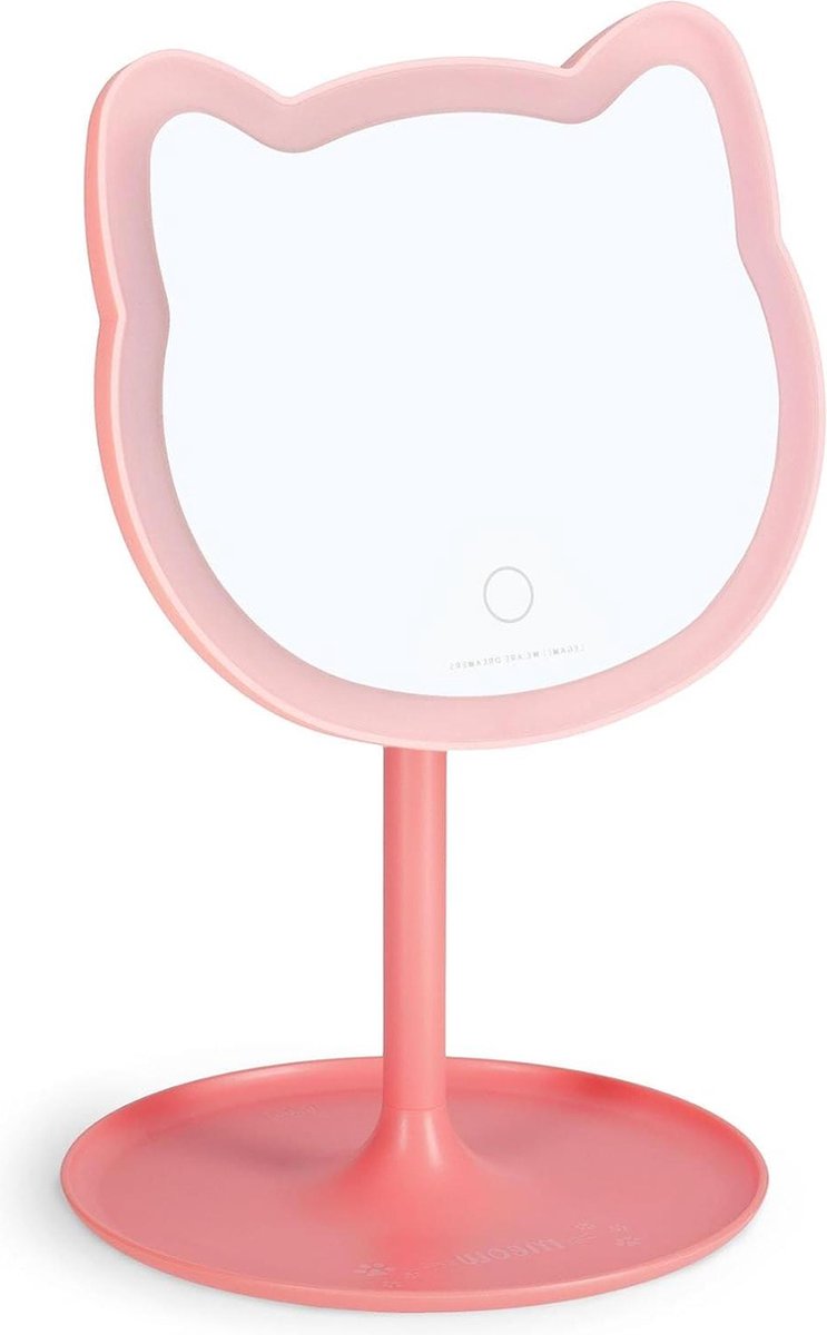 Make-upspiegel met licht - helderheid en helling verstelbaar - dubbele stroomvoorziening - USB of batterijen - make-upspiegel in kattenvorm - You Look Purrfect!