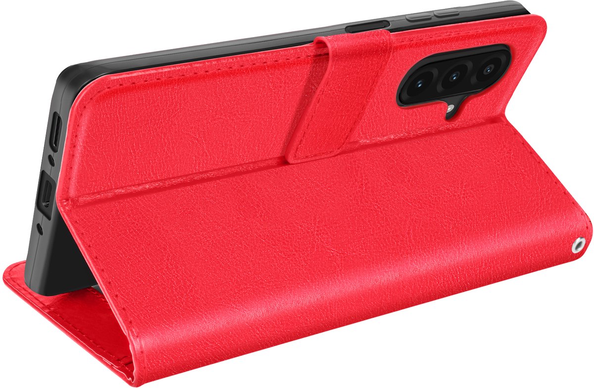 Mayaxess, Hoesje Geschikt voor Samsung Galaxy A26 Portemonnee met sleutelkoord, Rood