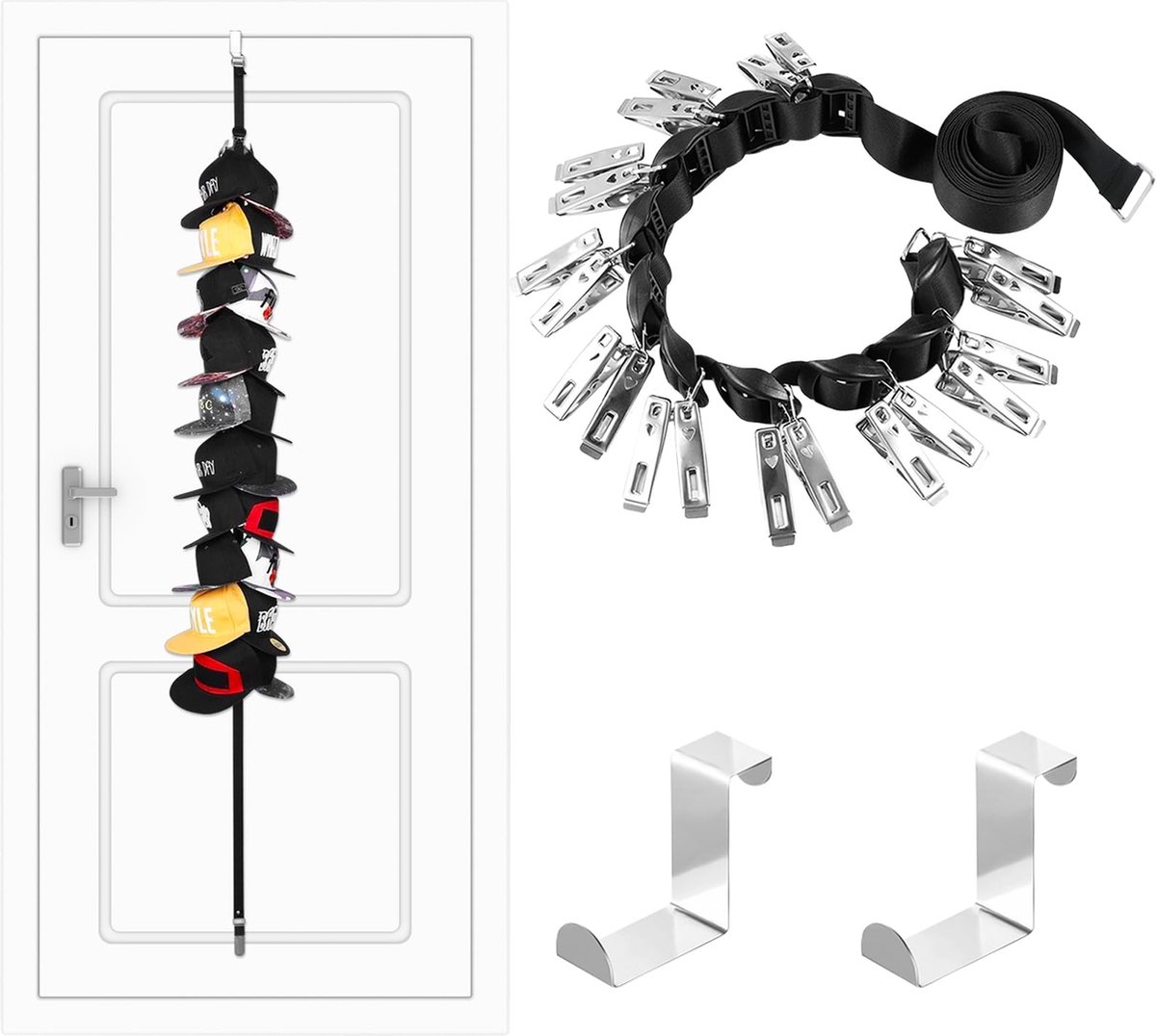 La'Moussawi ® Verstelbare Hoedenhanger voor Deur met 20 Clips voor Handige Organisatie