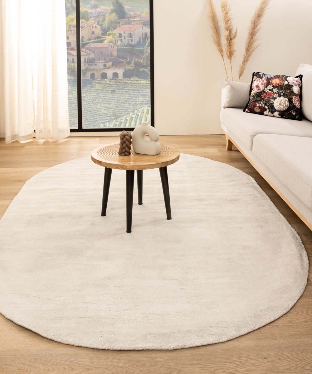 Viscose vloerkleed ovaal - Glamour wit 300x400 cm