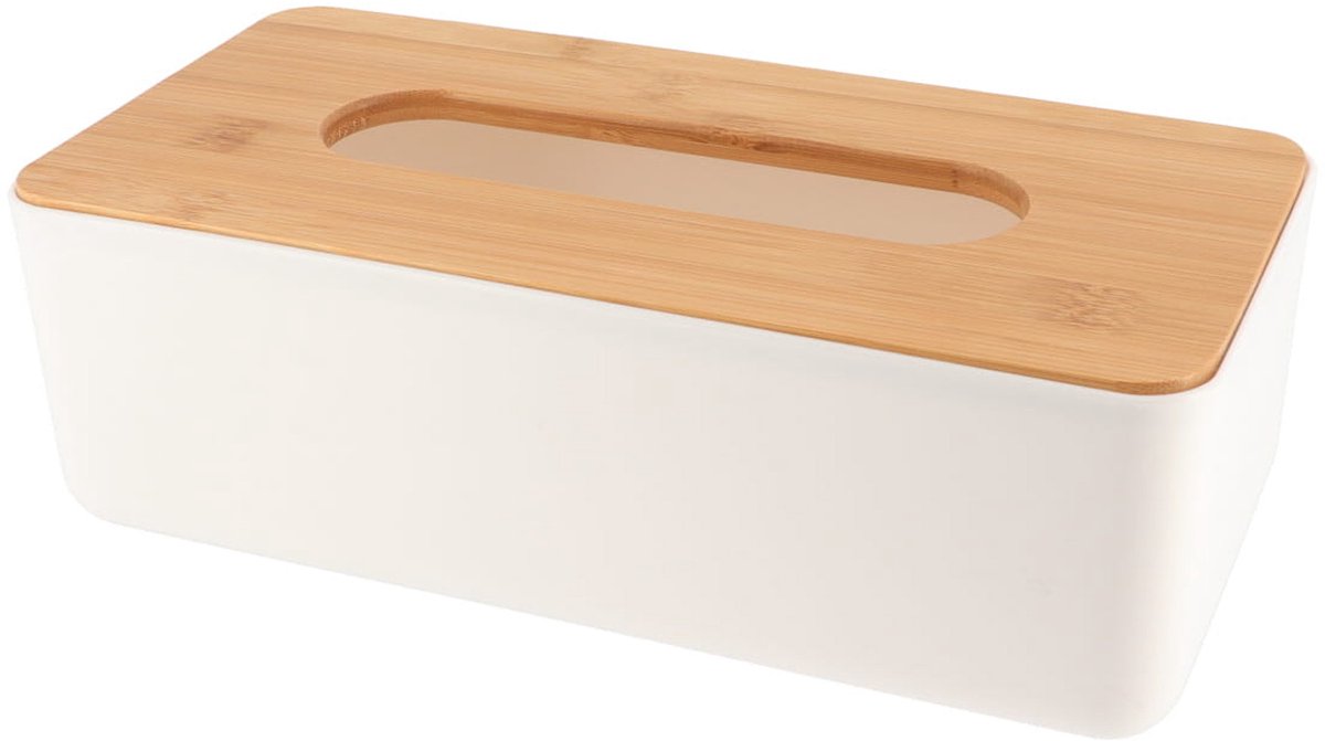 Tendance Tissuebox/tissuedoos - wit - bamboe hout - 26 x 14 x 7 cm - universeel