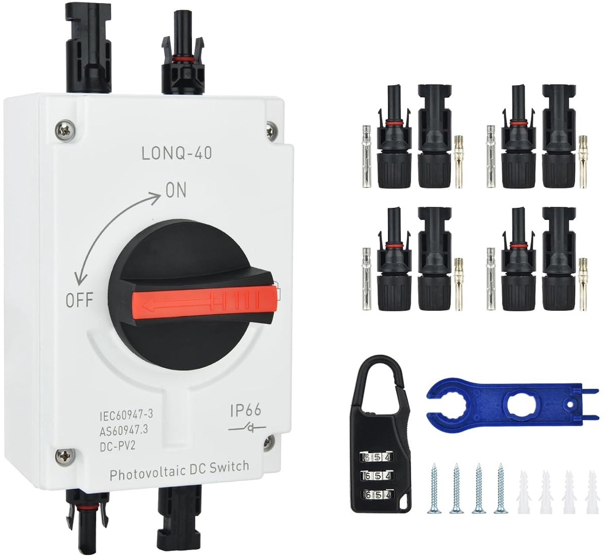 Stroomschakelaar voor PV-installaties - IP65 Waterdicht, 32A 1200V, Zonnepanelen, Fotovoltaïsche Scheidingsschakelaar