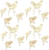 Bol.com 4 sets yard art tuinstandbeelden houten kippenhok dier kip decoratie ornament decoratieve kippen tuin haan staart gazon ... aanbieding