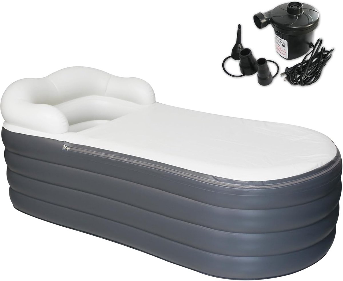 Draagbaar opblaasbaar inweekbad voor volwassenen met hoofdsteun en bekerhouder - 168 x 76 x 68 cm