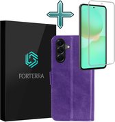 Hoesje Met Screenprotector - Geschikt voor Samsung Galaxy A36 - Luxe Pasjeshouder - Flipcase - Bookcase Portemonee - Flip Case - Kunstleer Book Case - Book Cover - Walletcase - Portemonneehoes - Paars