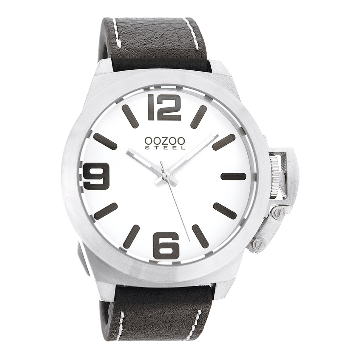 OOZOO Timepieces - Zilverkleurige horloge met zwarte leren band - OS010