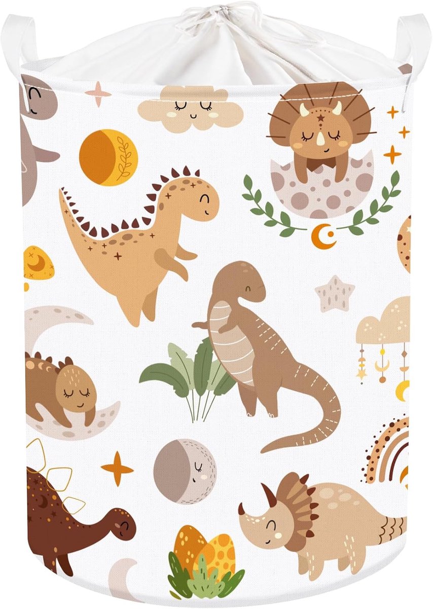 Goedkoopste Speelse Boho Dinosaurussen Wasmand 45L voor Kinderen met Tropische Palmbladeren