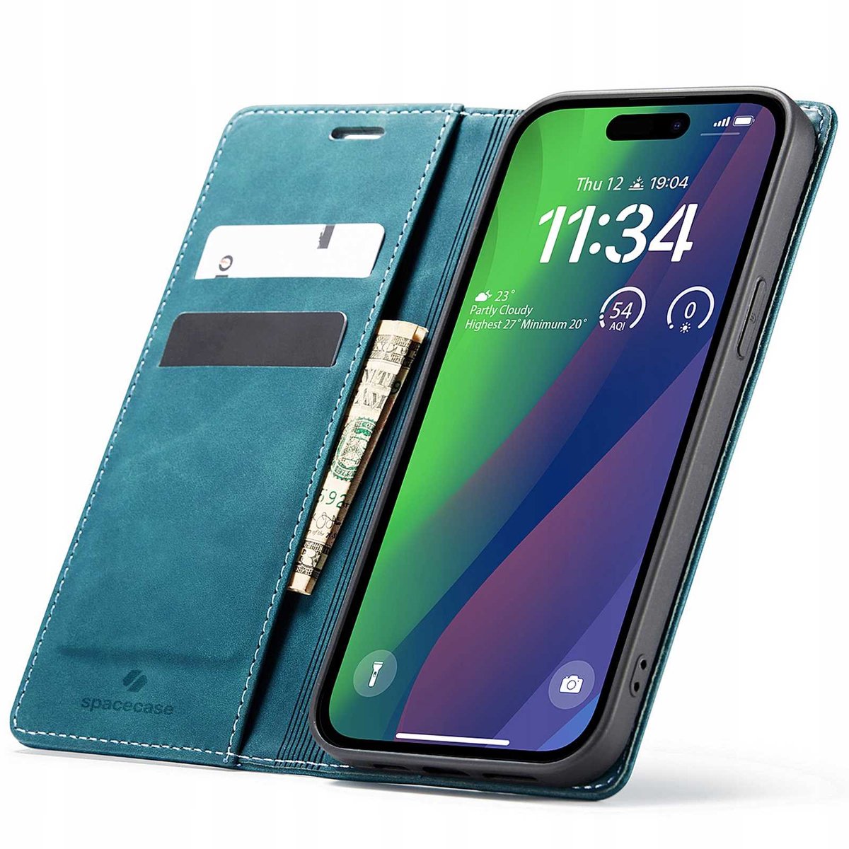 Spacecase Case Cover Voor Iphone 15 Sc Wallet Blauw